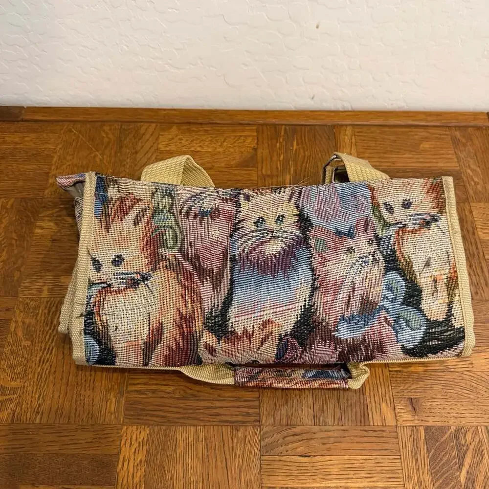 Vintage Cat Tapestry Rolling Shopping Bag Folding Grocery Trolley Tote Wheels